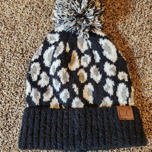 CC Animal Print Beanie with Pom